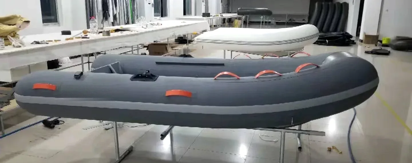 Rigid inflatable boat under assembly in the Guangzhou workshop
